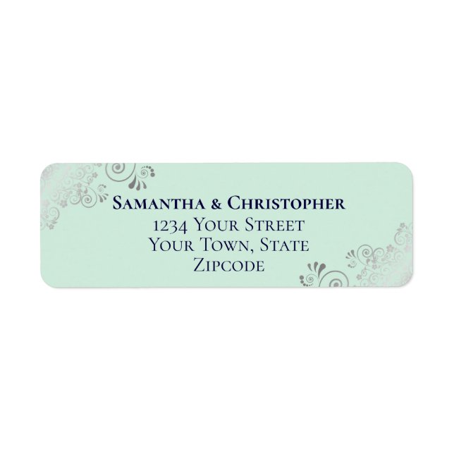 Mint Green Silver & Navy Wedding Return Address (Front)
