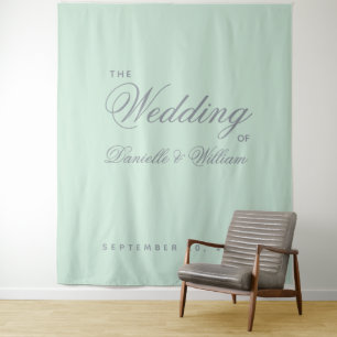 Mint Green Simple Calligraphy Wedding Backdrop Tapestry