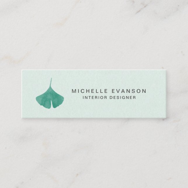 Mint Green Simple Ginkgo Leaf Nature Mini Business Card (Front)