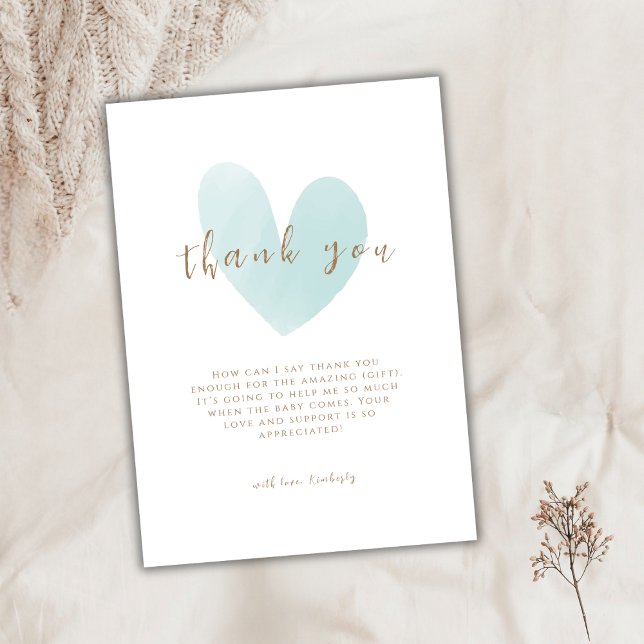 Mint Green Simple Heart Baby Shower Thank You Card (Mint Green Simple Heart Baby Shower Thank You Card)