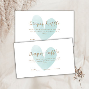 Mint Green Simple Heart Diaper Raffle Baby Shower Enclosure Card