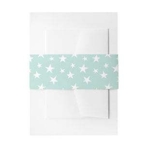 Mint Green Sky White Stars Delicate Pastel Invitation Belly Band