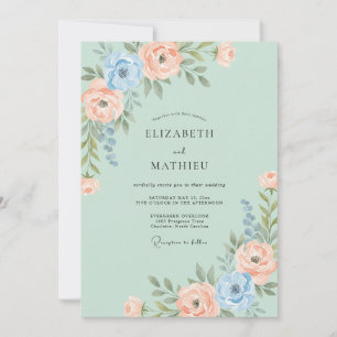 Mint Green Soft Watercolor Wedding Invitation