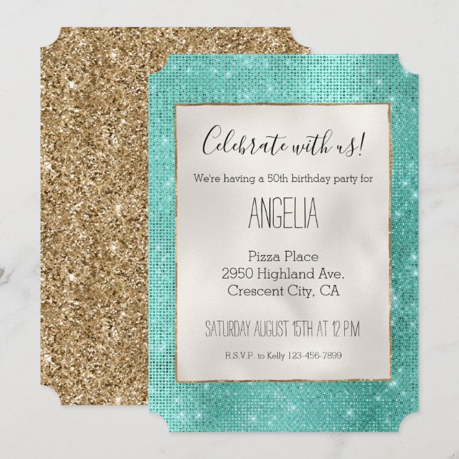 Mint Green Sparkle Invitation (Front/Back)