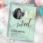 Mint Green Sparkler Sweet 16 Birthday Photo<br><div class="desc">Celebrate a fabulous Sweet 16 with this beautiful mint green invitation, featuring sparkling accents and a customisable photo option. Perfect for a milestone birthday, this invitation includes foil details that add a touch of elegance and charm. Personalise it with the birthday girl’s name, party details, and a favourite photo to...</div>
