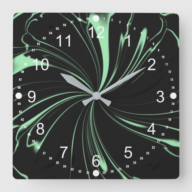 Mint Green Spiral Square Wall Clock (Front)
