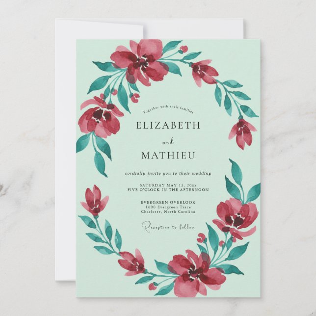 Mint Green Spirited Spring Wedding Invitation (Front)