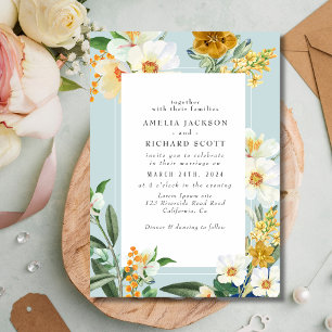 Mint green Spring Garden Wildflowers wedding Invitation