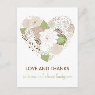 Mint Green Spring Heart Flowers Thank You Postcard