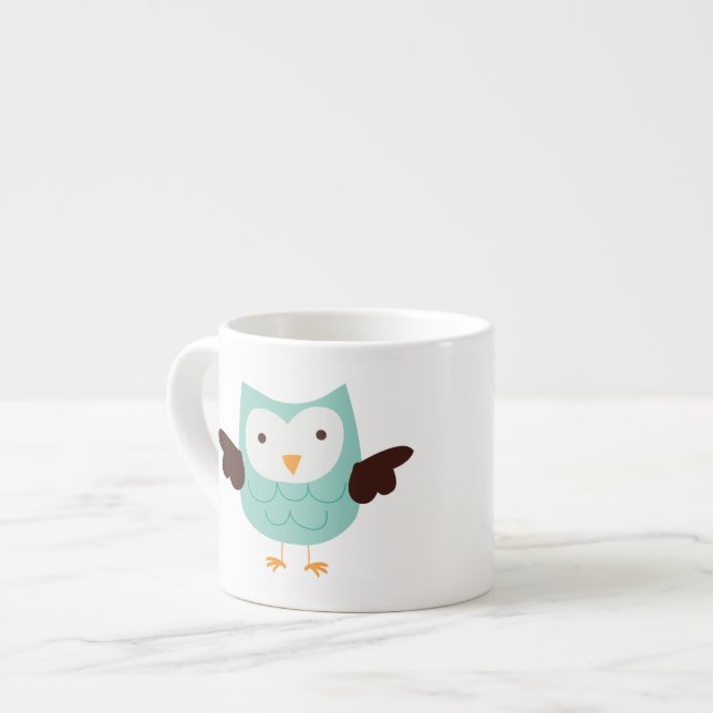 Mint Green Spring Owl Espresso Cup (Front Left)