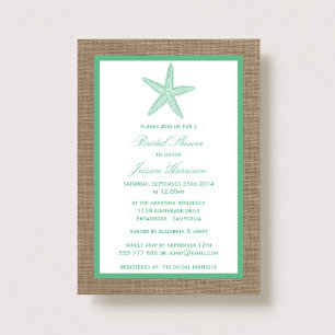 Mint Green Starfish Beach Burlap Bridal Shower Invitation