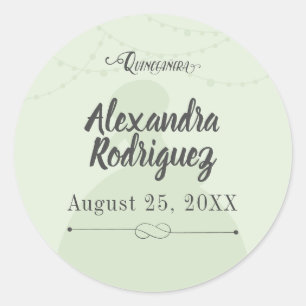 Mint Green & Steel Charro Silhouette Quinceanera Classic Round Sticker
