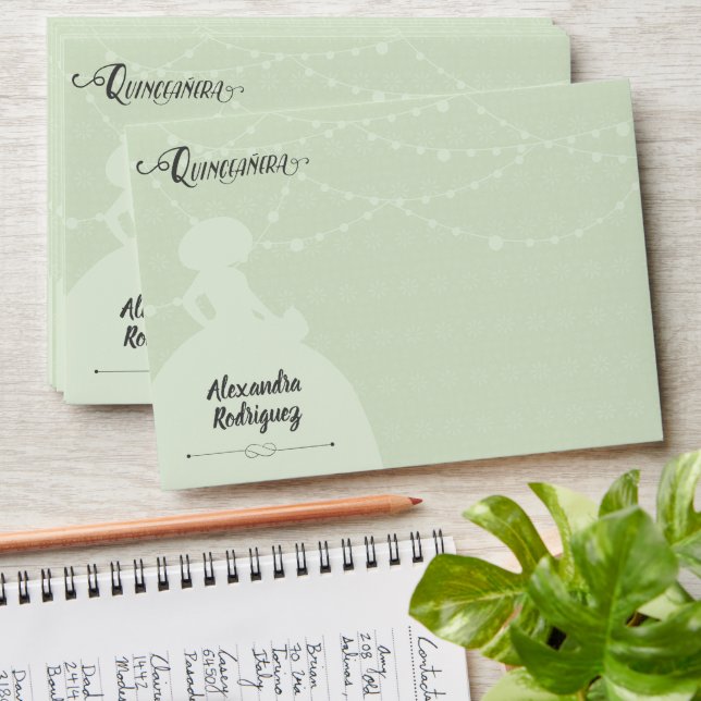Mint Green & Steel Charro Silhouette Quinceanera Envelope (Stacked)