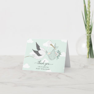 Mint Green Stork Baby Shower Thank You Card