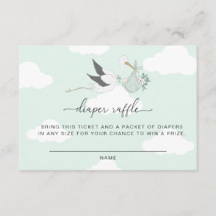 Mint Green Stork Diaper Raffle Ticket Insert Card