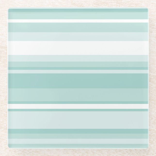 Mint green stripes glass coaster (Front)
