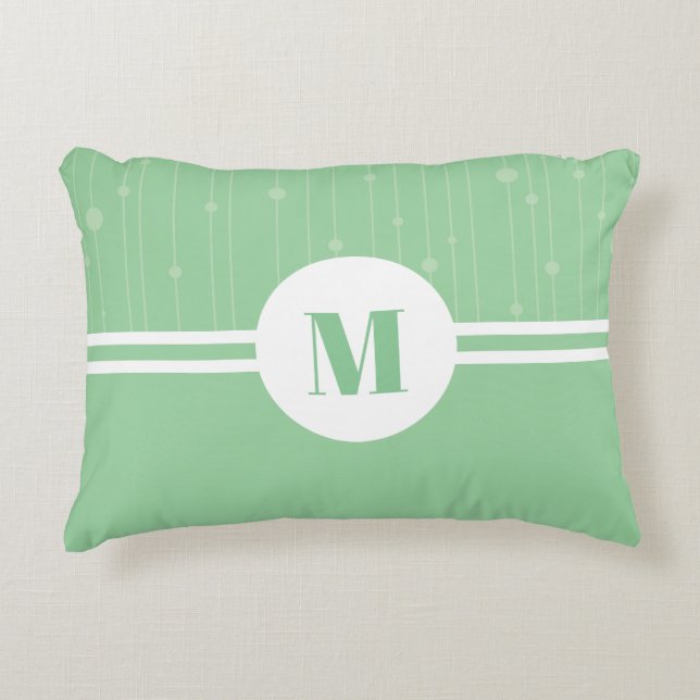 Mint green stripes monogram pastel minimal  decorative cushion (Front)