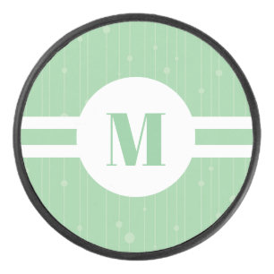 Mint green stripes monogram pastel minimal hockey puck