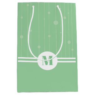 Mint green stripes monogram pastel minimal  medium gift bag