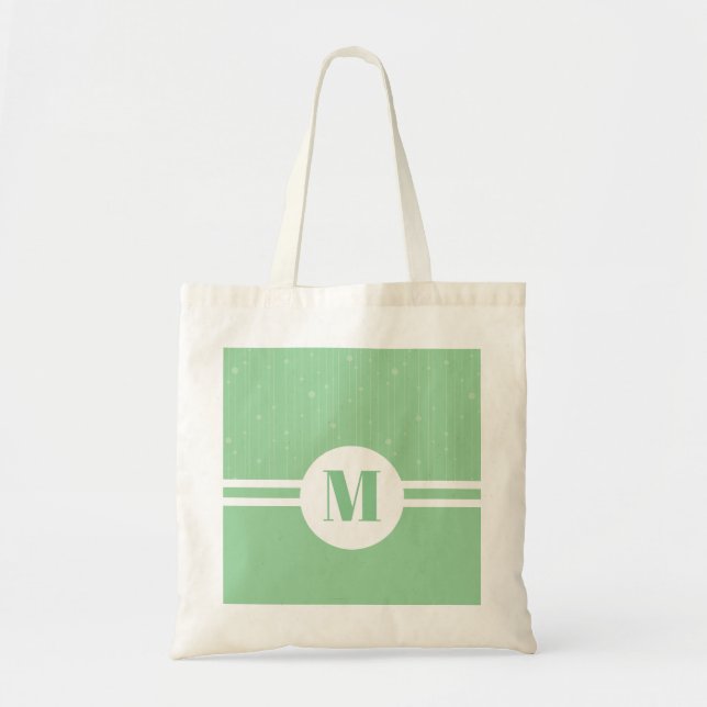 Mint green stripes monogram pastel minimal tote bag (Front)