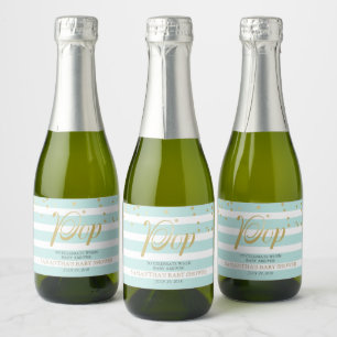 Mint Green Stripes She's Ready to Pop Sparkling Wine Label