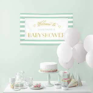 Mint Green Stripes with Gold Mum to Be Baby Show Banner