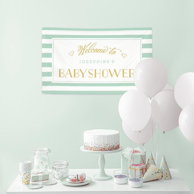 Mint Green Stripes with Gold Mum to Be | Baby Show Banner (Creator Uploaded)