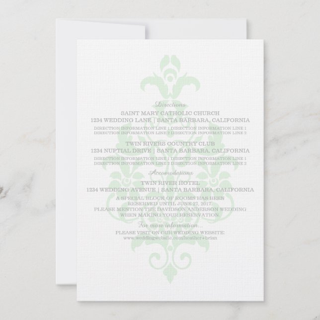Mint Green Subtle Damask Information Card (Front)