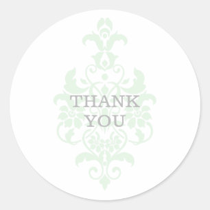 Mint Green Subtle Damask Thank You Stickers