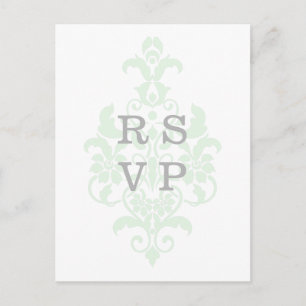 Mint Green Subtle Damask Wedding RSVP Postcard