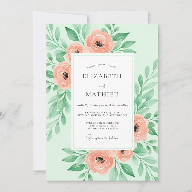 Mint Green Sumptuous Spring Wedding Invitation (Front)