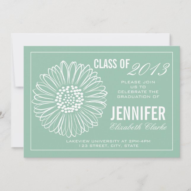 Mint Green Sun Flower Graduation Invitation (Front)