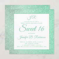 Mint Green Sweet 16 Birthday Monogram Glitter