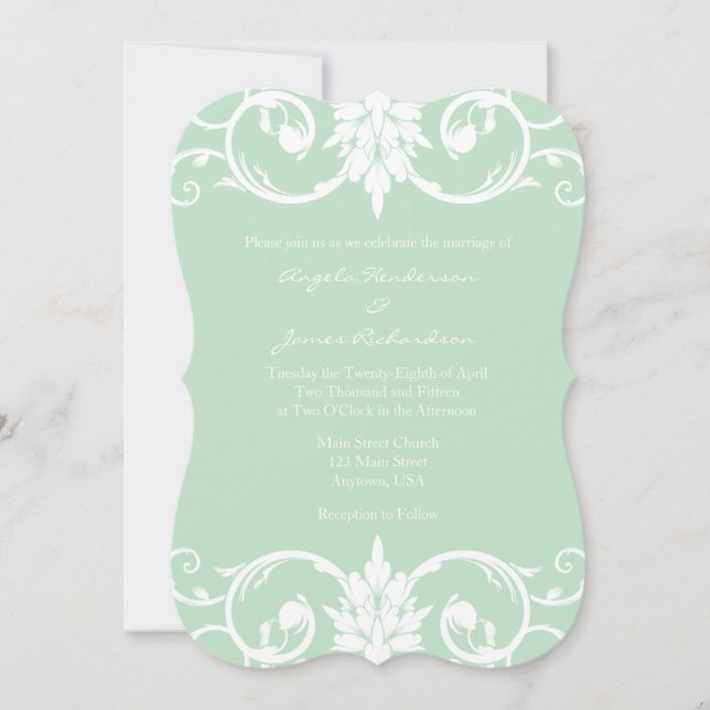 Mint Green Swirl Bracket Wedding Invitation (Front)