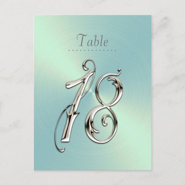Mint Green Table Numbers Fancy Silver Eighteen Postcard (Front)