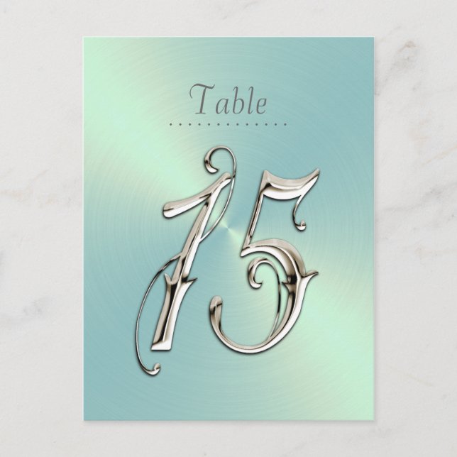 Mint Green Table Numbers Fancy Silver Fiifteen Postcard (Front)