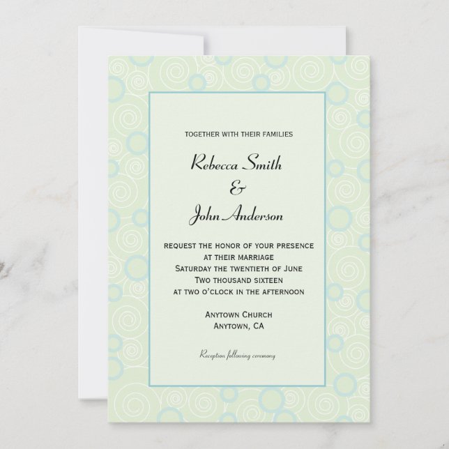 Mint Green & Teal Blue Swirl Pattern Wedding Invitation (Front)