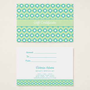 Mint Green & Teal Tribal Ikat   Gift Certificate