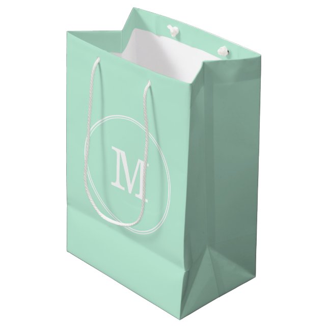 Mint Green Template White Monogram Elegant Modern Medium Gift Bag (Front Angled)