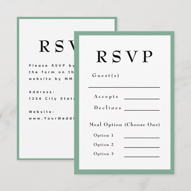 Mint Green Timeless Wedding RSVP Card (Front/Back)