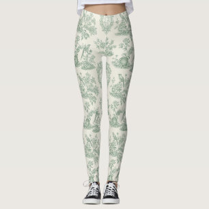 Mint Green Toile Floral and Bird Pattern Leggings