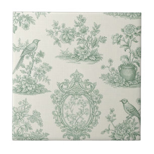 Mint Green Toile Floral and Bird Pattern Tile