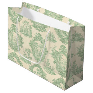 Mint Green Toile Vintage Couples and Garden Scene Large Gift Bag