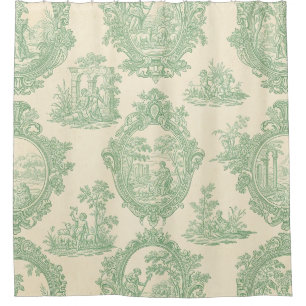 Mint Green Toile Vintage Couples and Garden Scene Shower Curtain