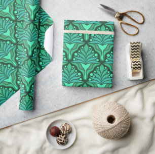 Mint-green tones Art Nouveau geometric pattern Wrapping Paper