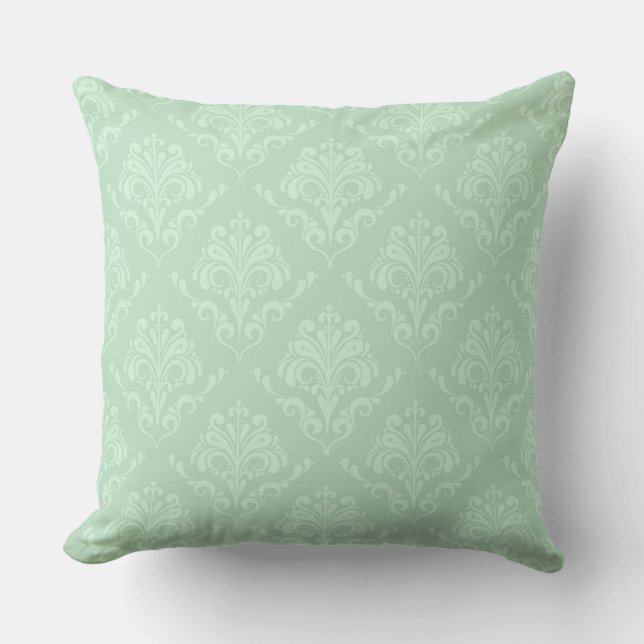 Mint Green Tones Floral Damasks Cushion (Front)