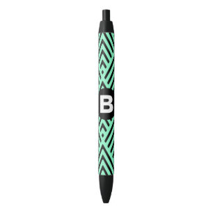 Mint Green Trendy Chevron Pattern Monogram Black Ink Pen
