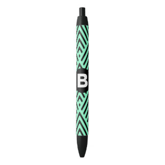 Mint Green Trendy Chevron Pattern Monogram Black Ink Pen