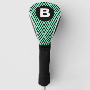 Mint Green Trendy Chevron Pattern Monogram Golf Head Cover