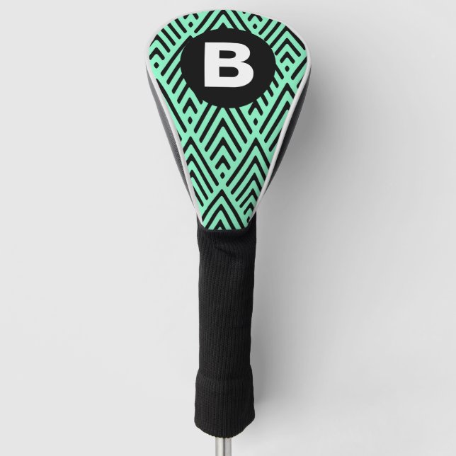 Mint Green Trendy Chevron Pattern Monogram Golf Head Cover (Front)
